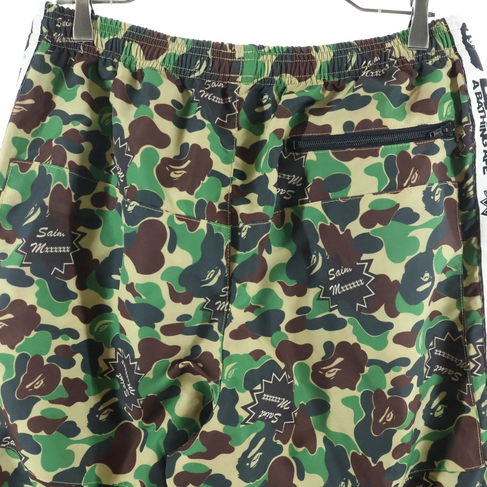 SAINT MICHAEL(セントマイケル) 24SS ×A BATHING APE TRACK PNT アベイシングエイプ サルカモ柄 サイドライントラックパンツ グリーン SM-YS8-0000-C30