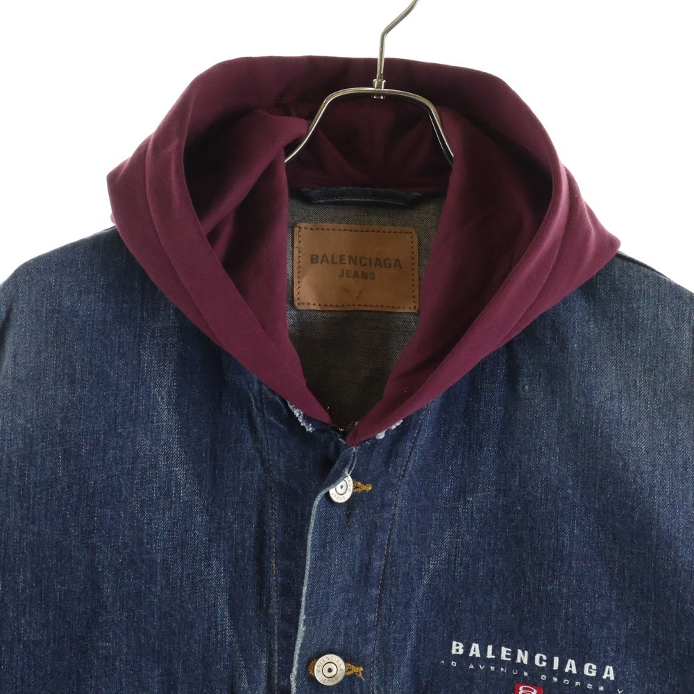 BALENCIAGA(バレンシアガ) 25SS PATCHED DENIM JACKET ドッキング加工 ジップアップフーデッド デニムジャケット インディゴ/レッド 824304 TRW62