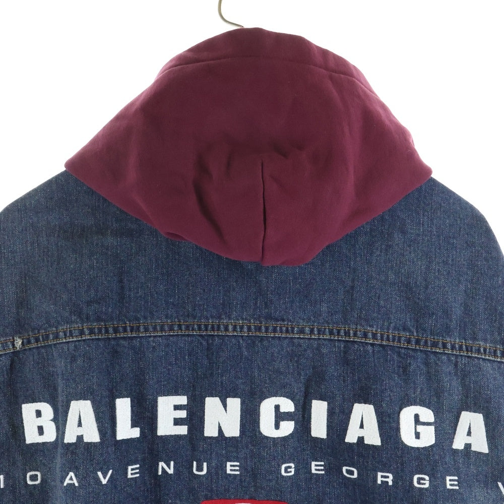 BALENCIAGA(バレンシアガ) 25SS PATCHED DENIM JACKET ドッキング加工 ジップアップフーデッド デニムジャケット インディゴ/レッド 824304 TRW62
