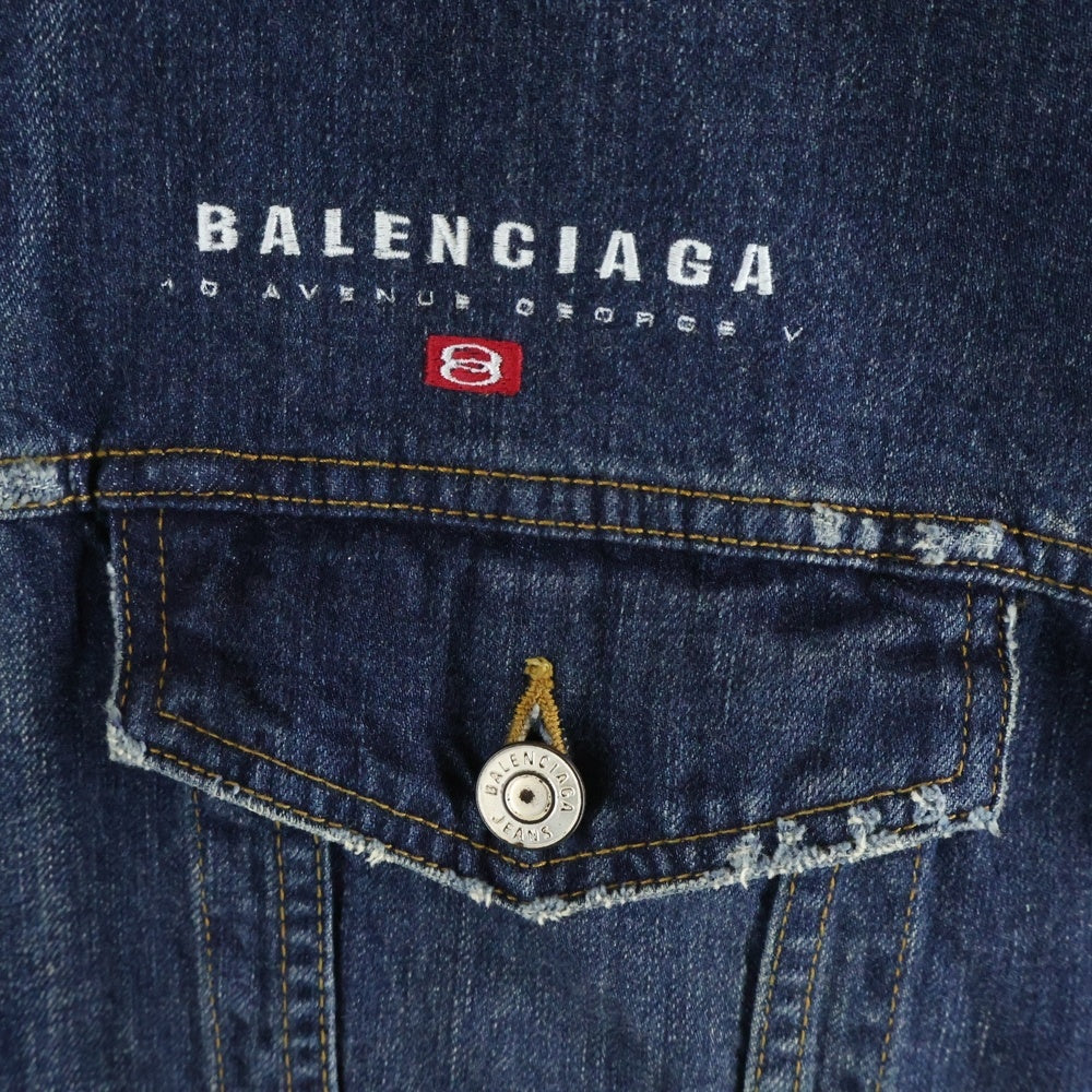 BALENCIAGA(バレンシアガ) 25SS PATCHED DENIM JACKET ドッキング加工 ジップアップフーデッド デニムジャケット インディゴ/レッド 824304 TRW62