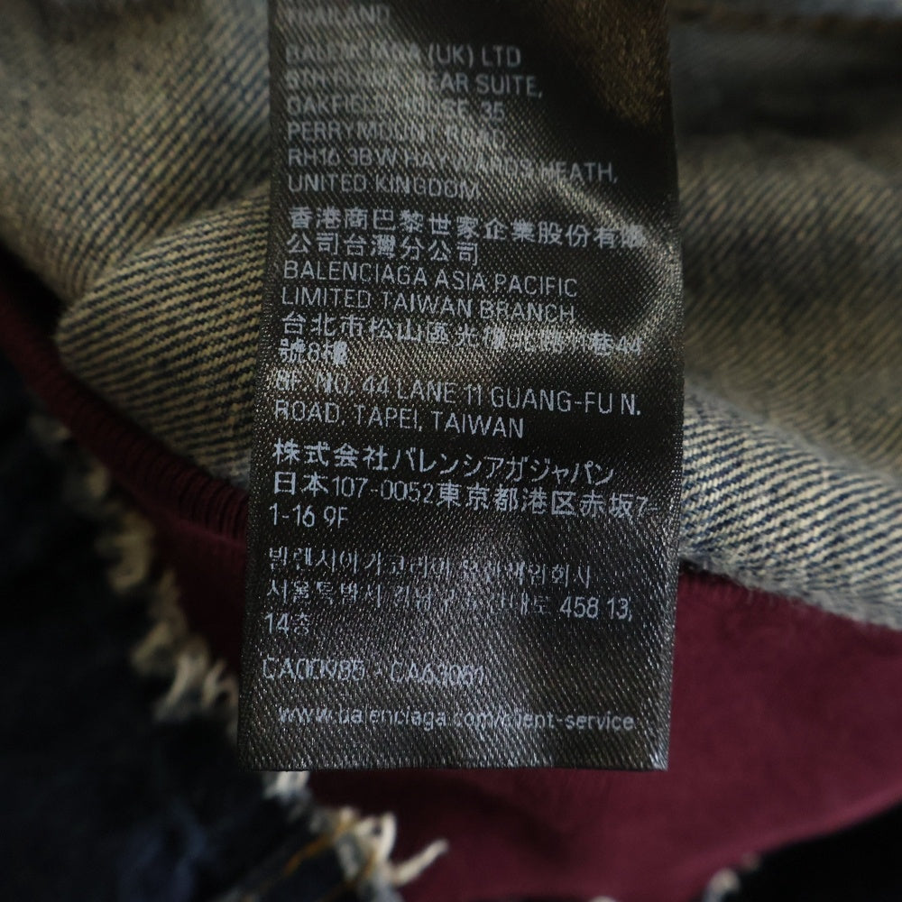 BALENCIAGA(バレンシアガ) 25SS PATCHED DENIM JACKET ドッキング加工 ジップアップフーデッド デニムジャケット インディゴ/レッド 824304 TRW62