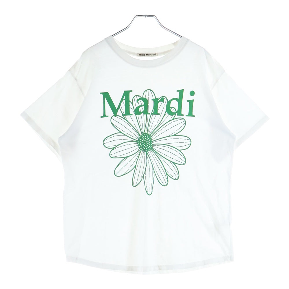 Mardi Mercredi(マルディメクルディ) フロントフラワーロゴプリント クルーネック 半袖Tシャツ カットソー ホワイト