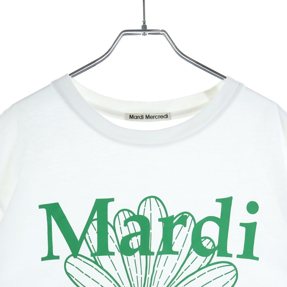 Mardi Mercredi(マルディメクルディ) フロントフラワーロゴプリント クルーネック 半袖Tシャツ カットソー ホワイト