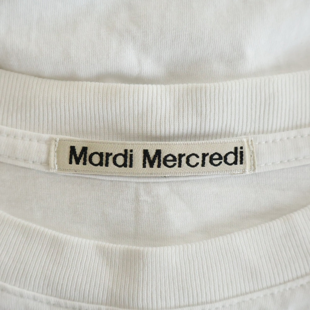 Mardi Mercredi(マルディメクルディ) フロントフラワーロゴプリント クルーネック 半袖Tシャツ カットソー ホワイト