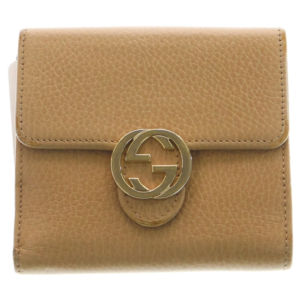 GUCCI(グッチ) インターロッキング GG レザー ウォレット 二つ折り財布 ベージュ 615525