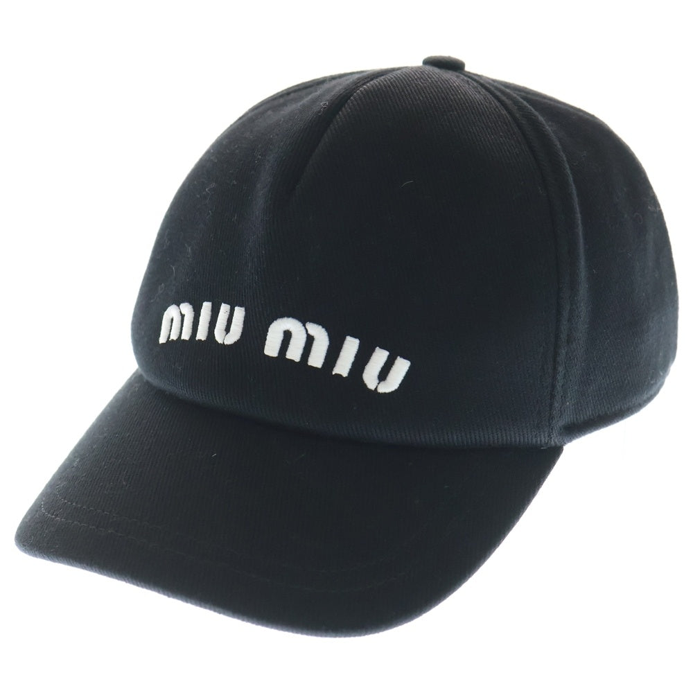miumiu(ミュウミュウ) フロントロゴエンブロイダリー ドリル キャップ 帽子 ブラック 5HC179 2DXI レディース