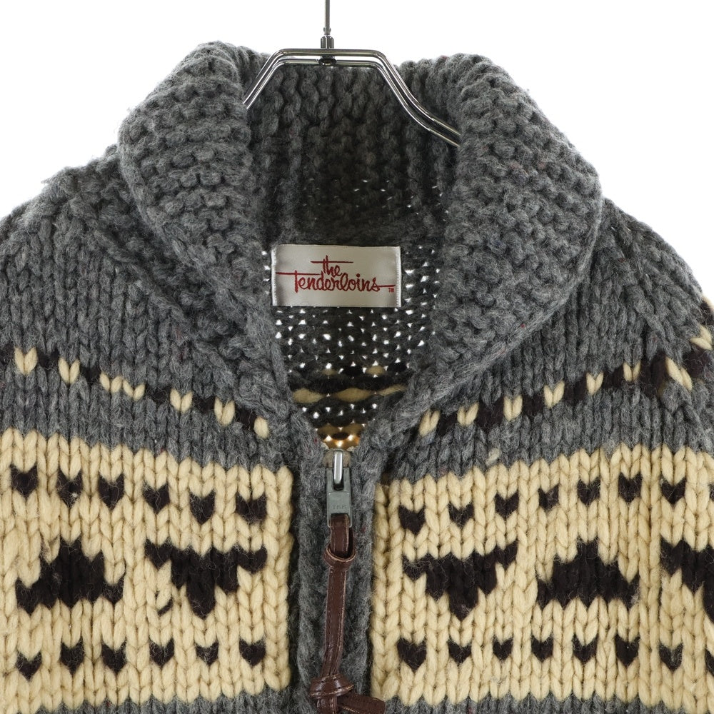 TENDERLOIN(テンダーロイン) ×KANATA カナタ ウール ジップアップ カウチンニットジャケット アイボリー/グレー