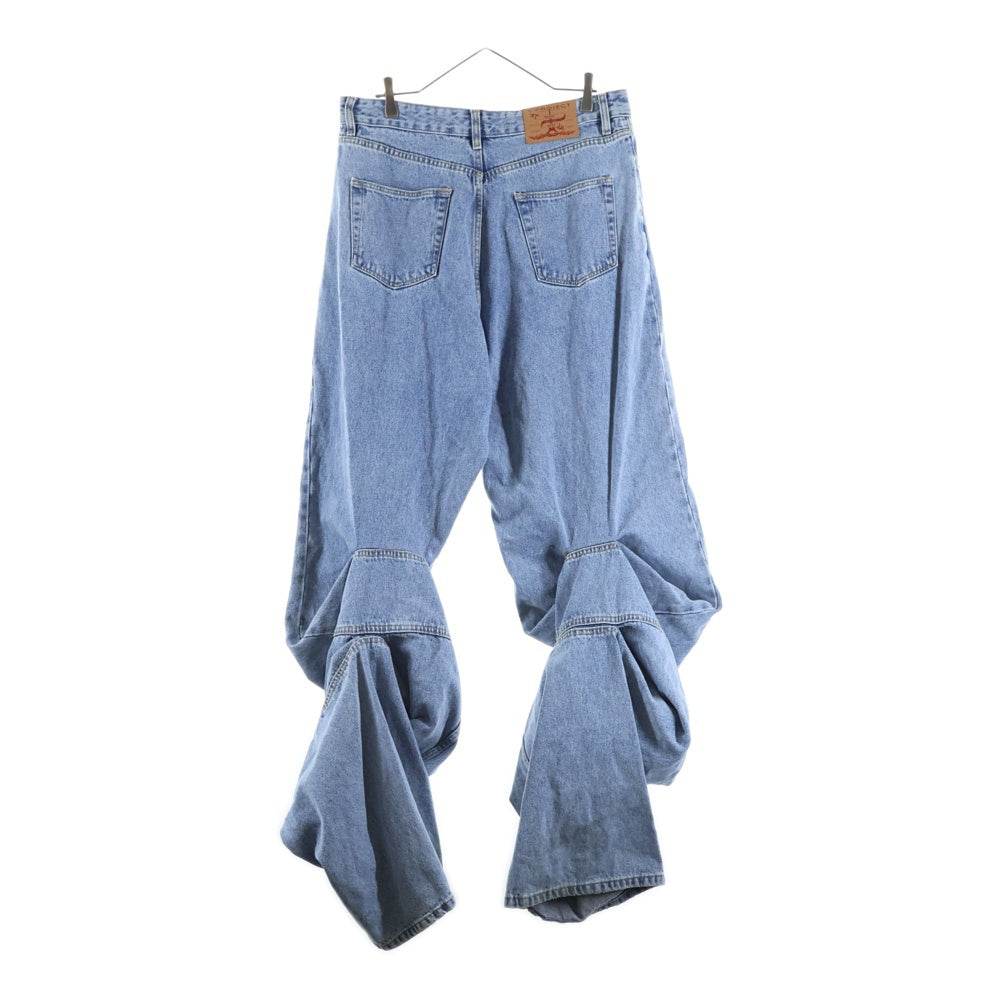 Y/PROJECT(ワイプロジェクト) 24SS DRAPE CAFF JEANS ドレープ カフ コットン ジップアップ デニムパンツ インディゴ