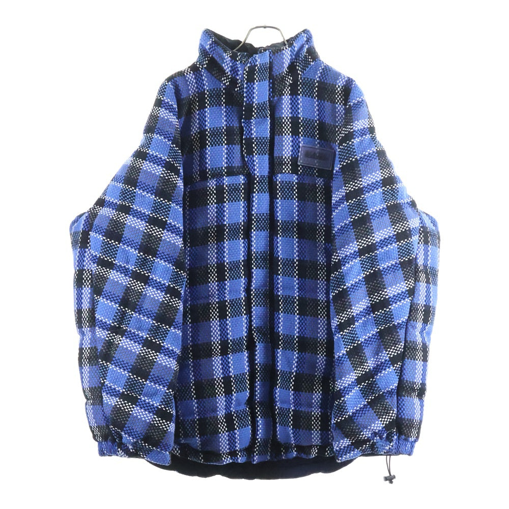NAPA by Martine Rose(ナパ マーティンローズ) ロゴプレートデザイン リバーシブル チェック柄 ジップアップ ダウンジャケット ブルー NOYI6M