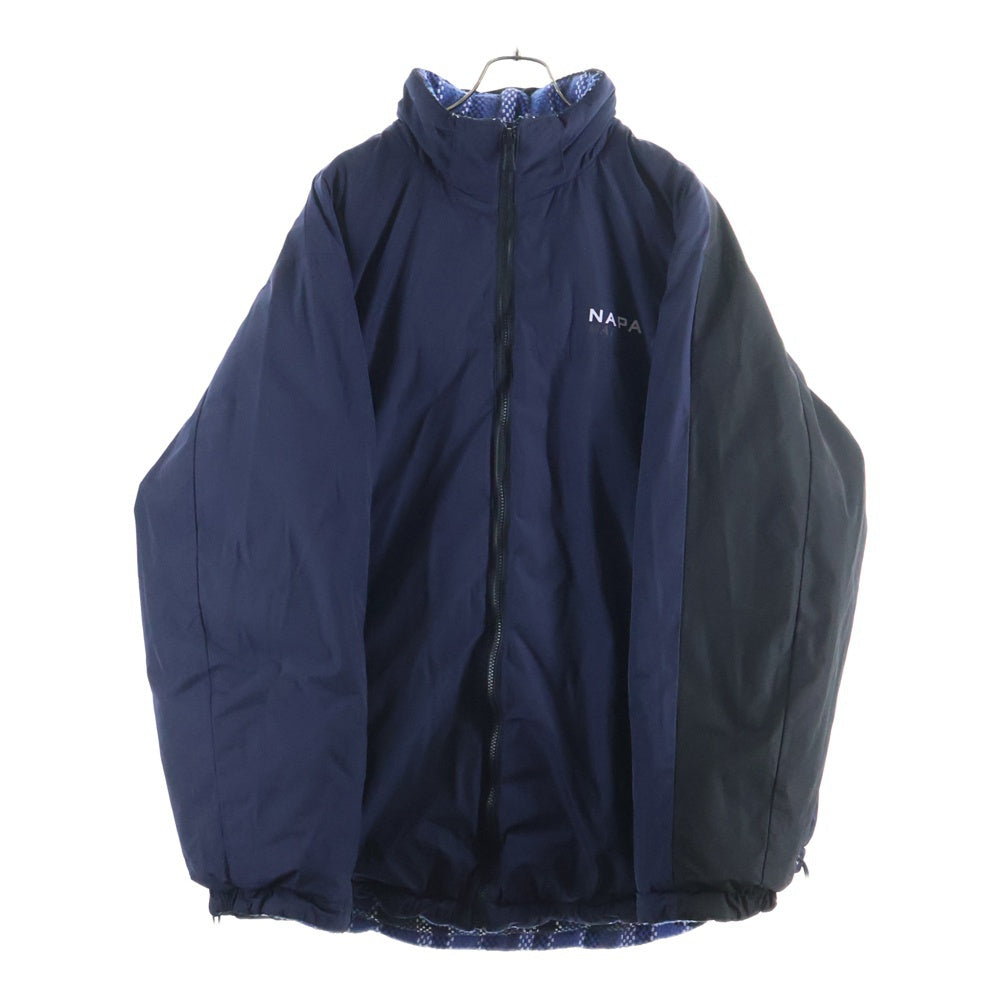 NAPA by Martine Rose(ナパ マーティンローズ) ロゴプレートデザイン リバーシブル チェック柄 ジップアップ ダウンジャケット ブルー NOYI6M