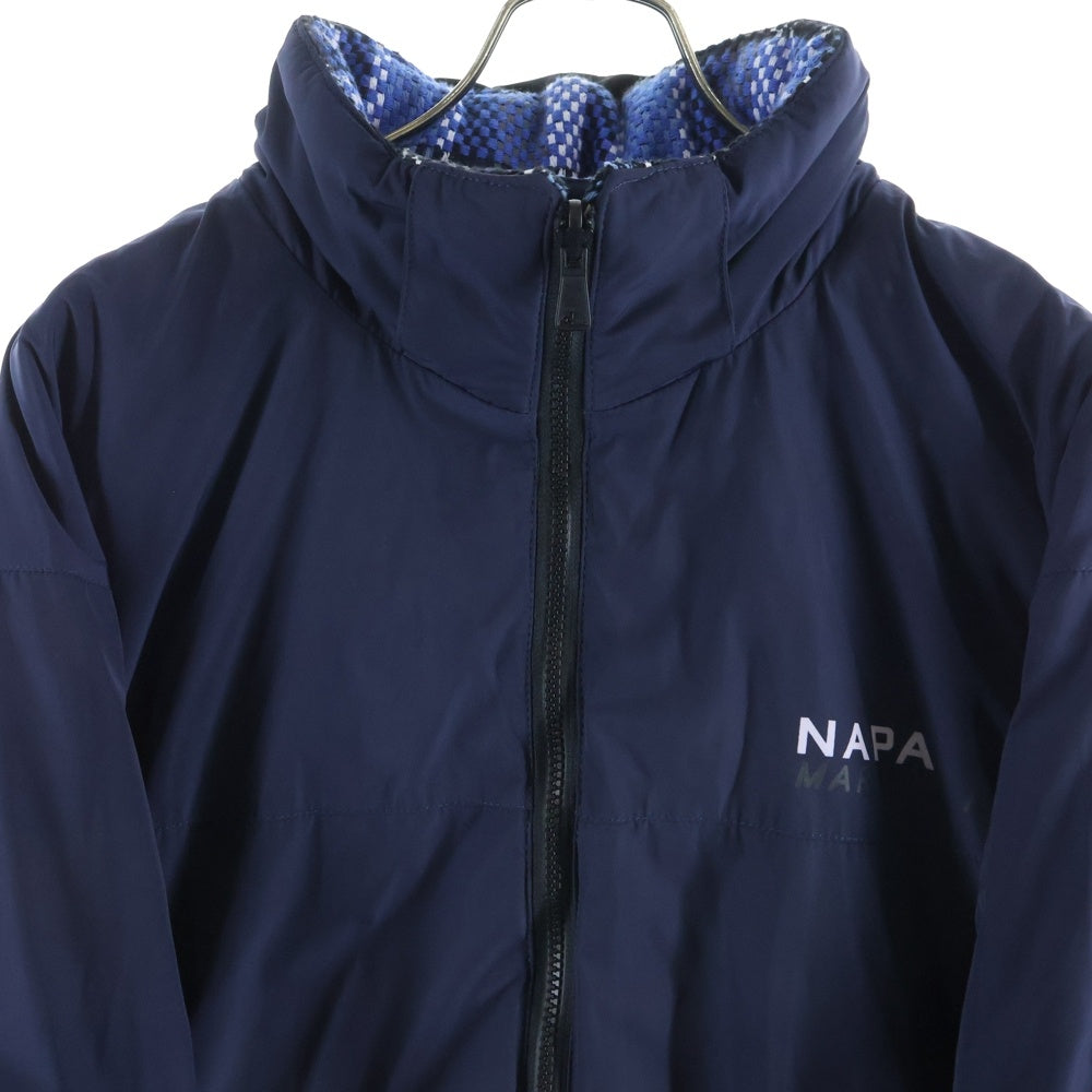 NAPA by Martine Rose(ナパ マーティンローズ) ロゴプレートデザイン リバーシブル チェック柄 ジップアップ ダウンジャケット ブルー NOYI6M