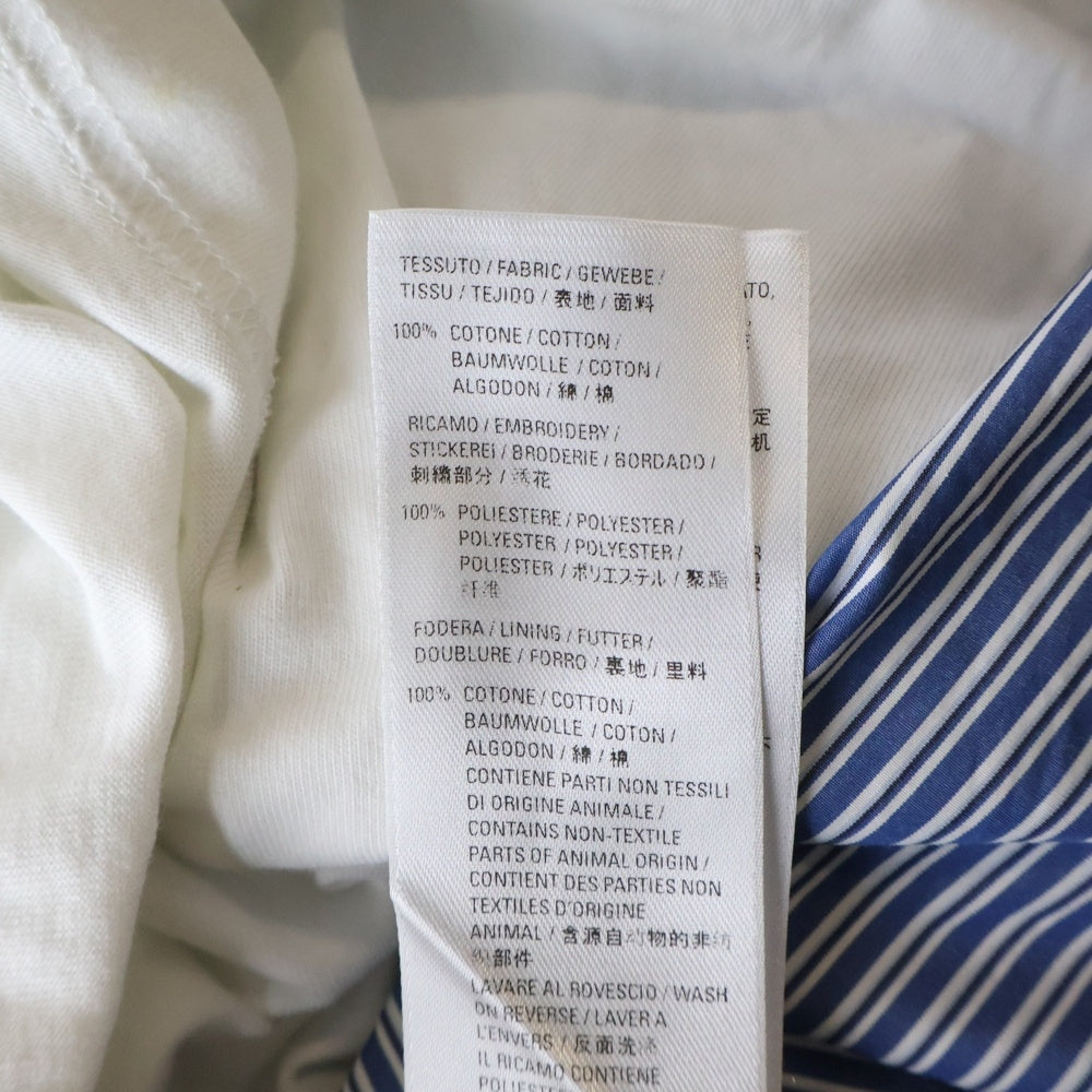 BALENCIAGA(バレンシアガ) BLUE SHIRT WITH LOGO ブルー ロゴデザイン ダメージ加工 ストライプ柄 ドッキング 長袖シャツ ブルー 661417 TKM23 4011