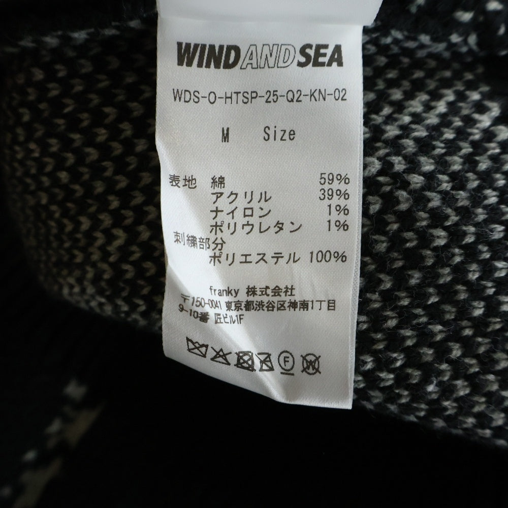 WIND AND SEA(ウィンダンシー) スートデザイン ロゴ刺繍 クルーネック コットンアクリルニット セーター ブラック WDS-0-HTSP-25-Q2-KN-02