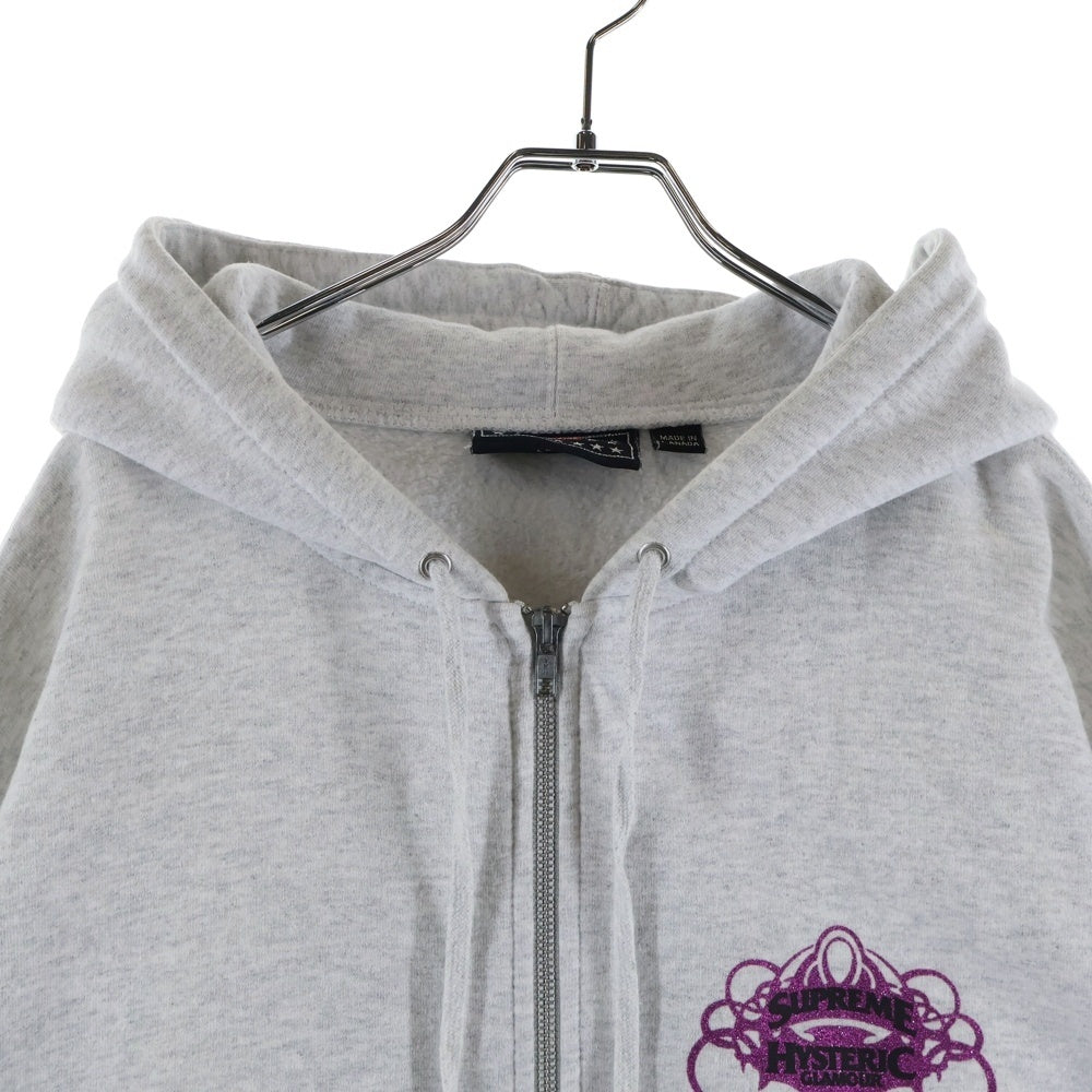 SUPREME(シュプリーム) 21SS ×HYSTERIC GLAMOUR Zip Up Hooded Sweatshirt ヒステリックグラマー バックガールプリント ジップアップスウェットパーカー フーディー グレー