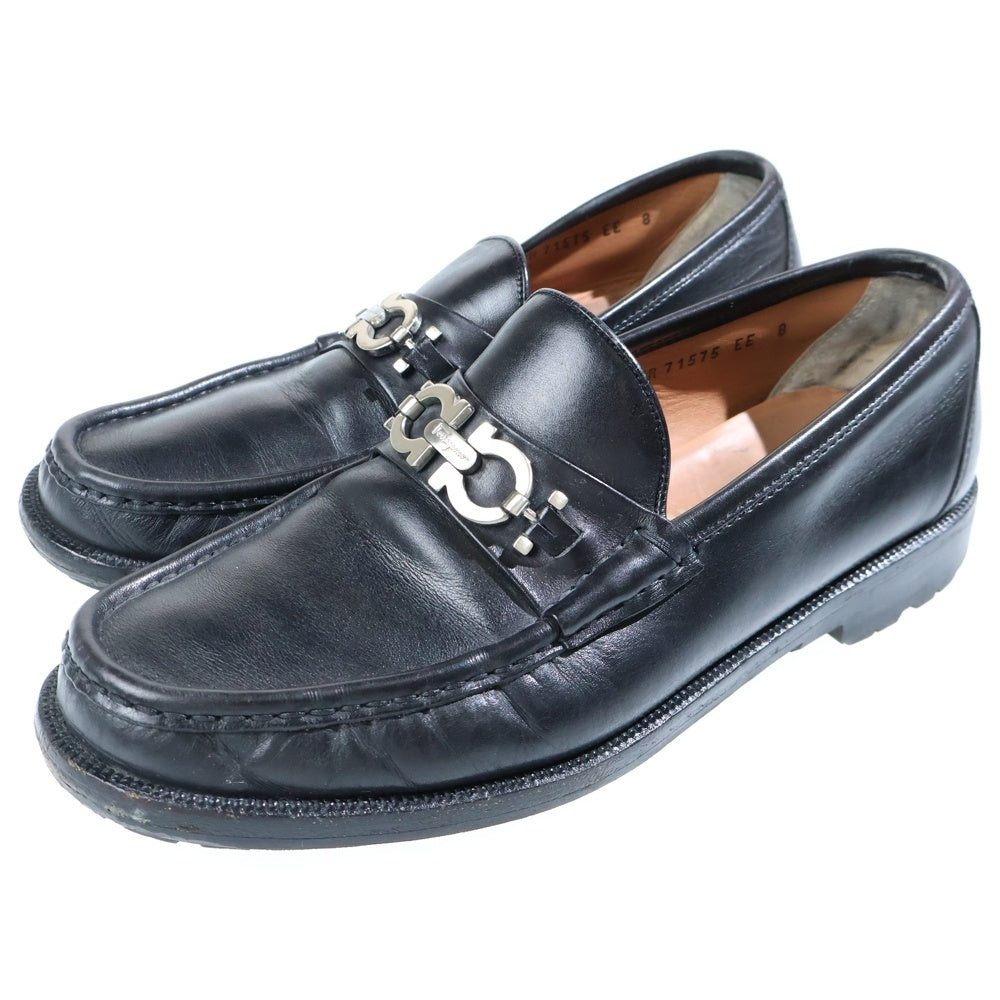 Salvatore Ferragamo(サルヴァトーレ フェラガモ) シルバービット スクエアトゥ コインローファー ブラック