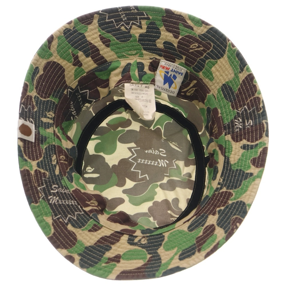 SAINT MICHAEL(セントマイケル) ×A BATHING APE AP_BUCKET HAT ST APE CAMO アベイシングエイプ カモフラ バケットハット キャップ 帽子 迷彩 カーキ SM-YS8-0000-C31