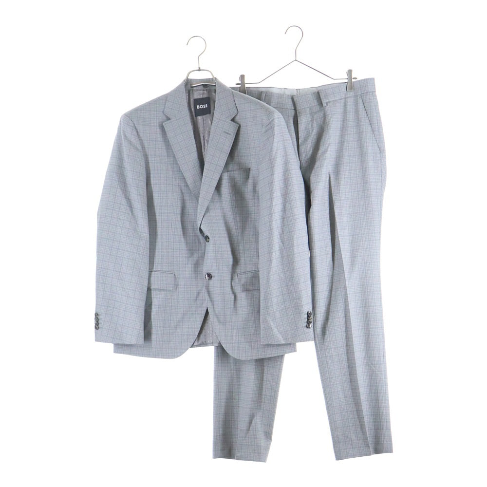HUGO BOSS(ヒューゴボス) ウール ウィンドウペンチェック 2Bテーラードジャケット センタープレス スラックスパンツ セットアップ グレー
