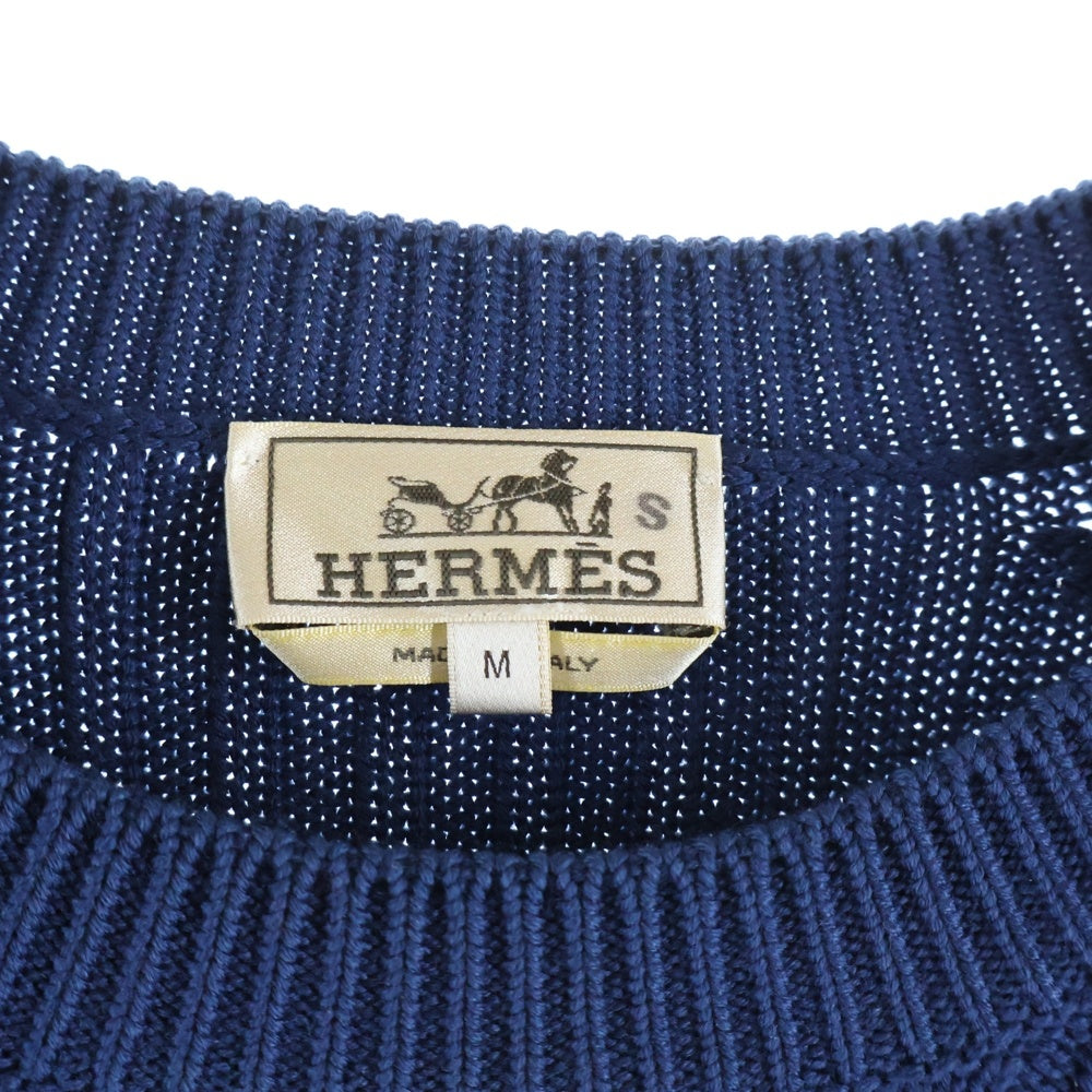 HERMES(エルメス) ウール ショルダーボタン リブニット クルーネックセーター ブルー