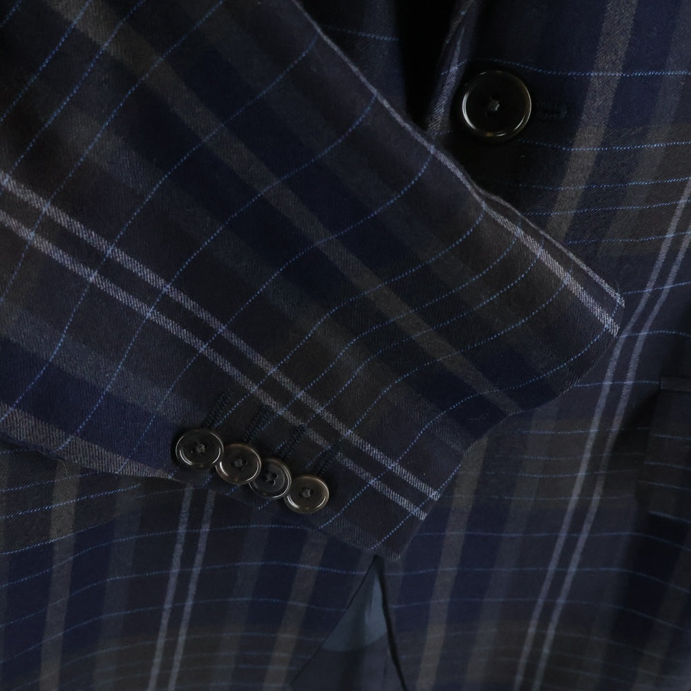 ETRO(エトロ) ウール ストライプデザイン 2Bテーラードジャケット センタープレス スラックスパンツ シルクベスト 3ピース セットアップ ネイビー