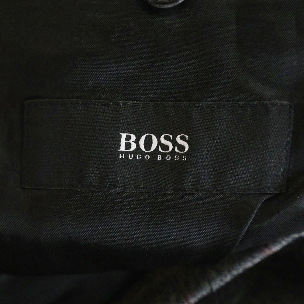 HUGO BOSS(ヒューゴボス) ウール チェック 2Bテーラードジャケット センタープレス スラックスパンツ シルクベスト 3ピース セットアップ グレー