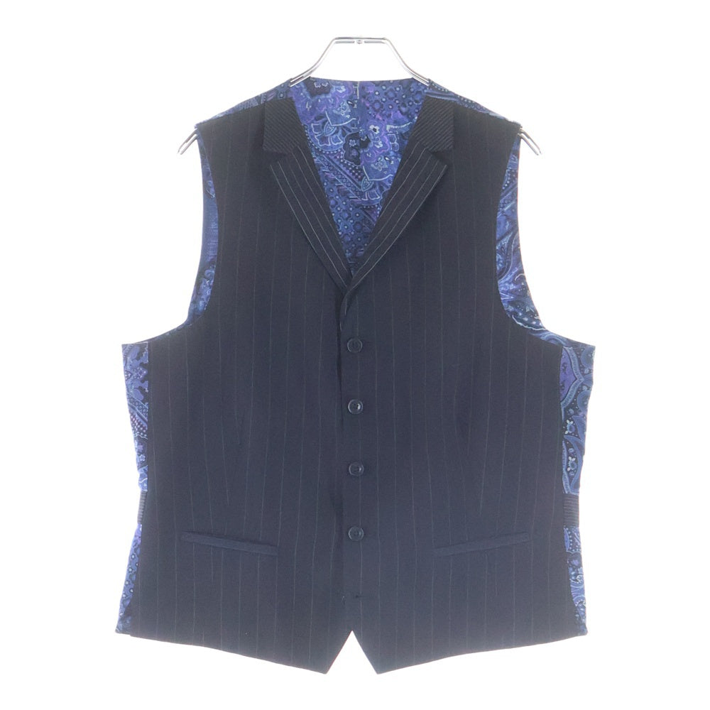 ETRO(エトロ) ウール チェック 2Bテーラードジャケット センタープレス スラックスパンツ シルクベスト 3ピース セットアップ ネイビー