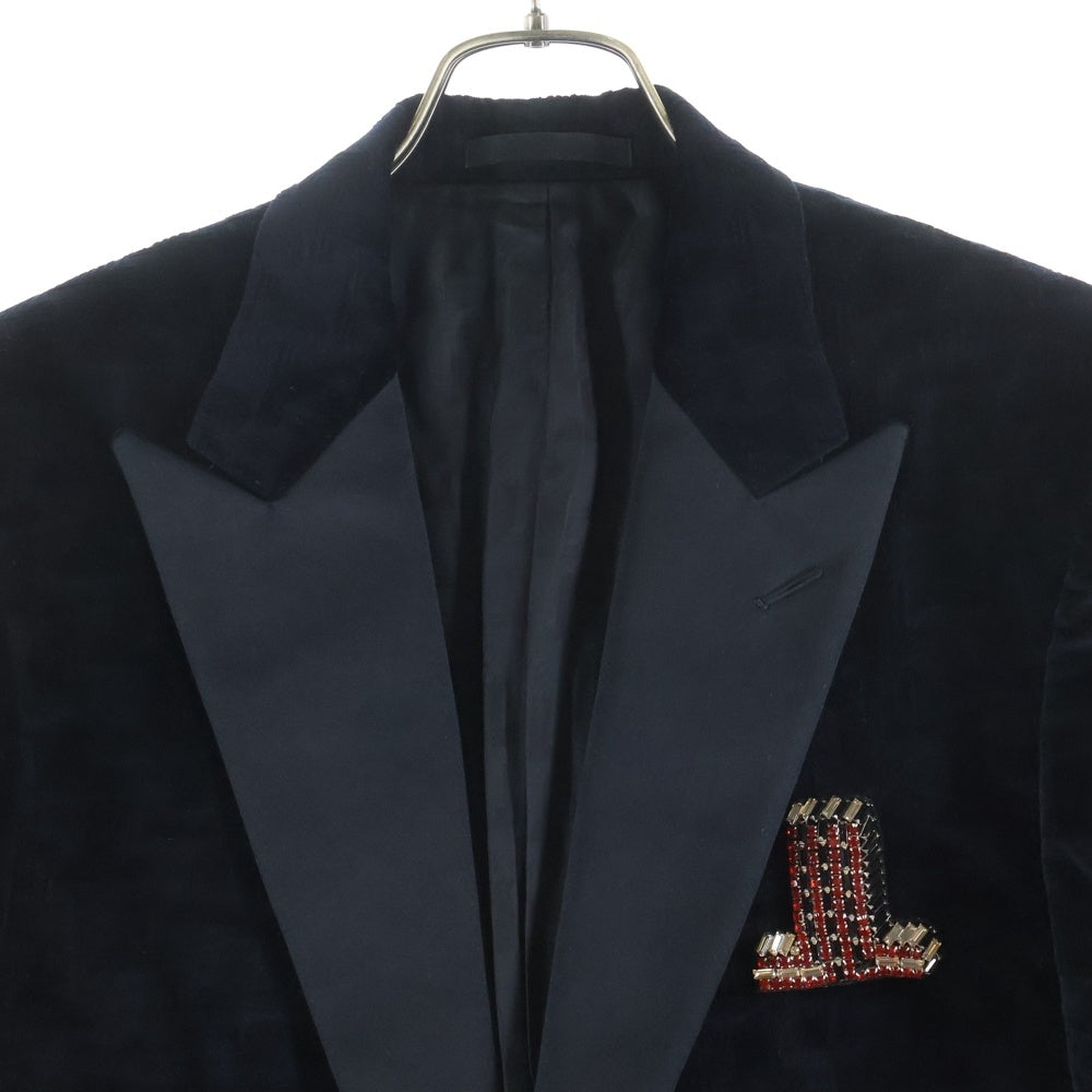 LANVIN(ランバン) ベルベット ロゴラインストーン 1Bテーラードジャケット ブラック