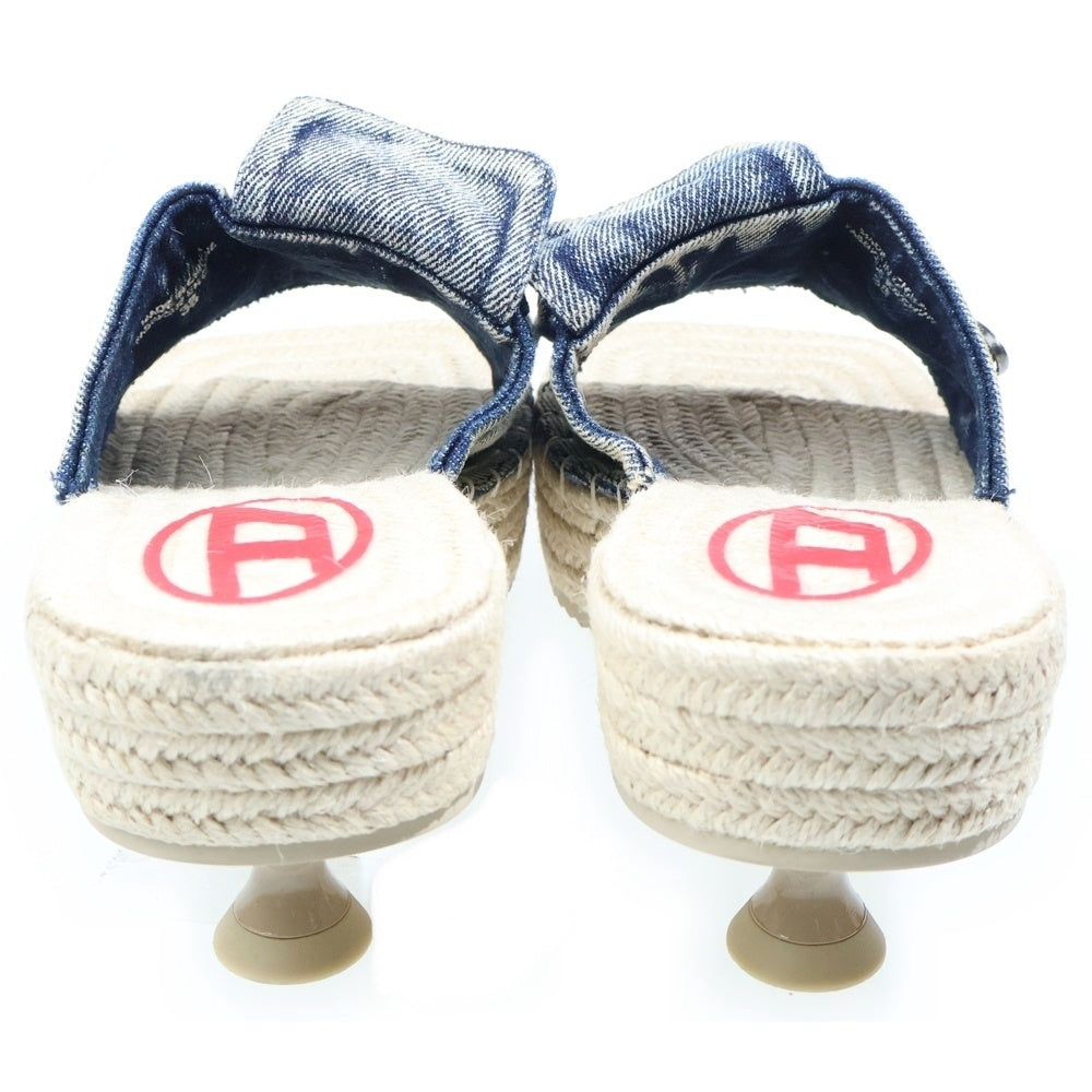 DIESEL(ディーゼル) D-IBIZA ロゴデザイン マルチポケット デニム切り替え ヒール サンダル レディース ベージュ/インディゴ Y03568-P8100