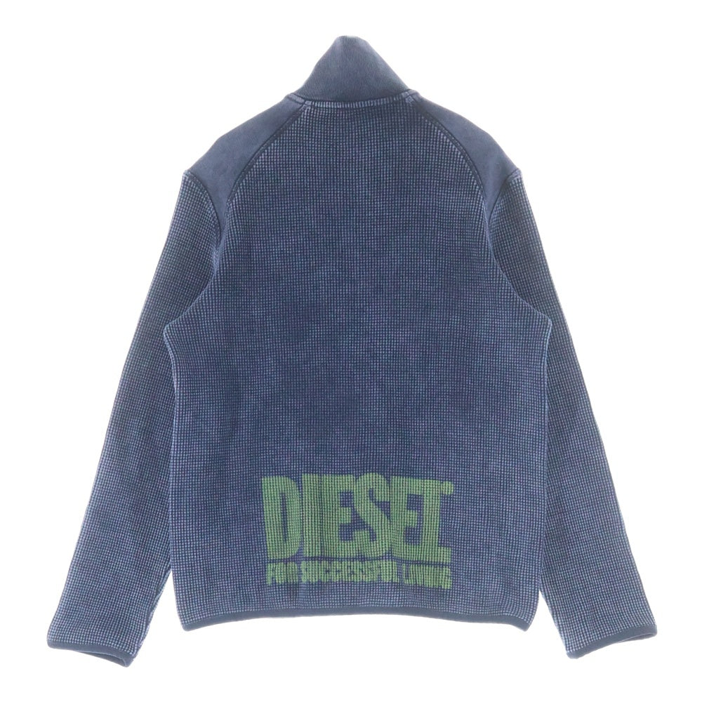 DIESEL(ディーゼル) WAFCOOL-ZIP-LS ワッフル生地 エンブロイダリーデザイン ジップアップ ニット カーディガン レディース ブルー A14881