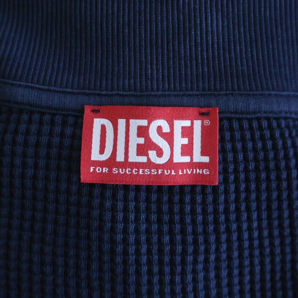 DIESEL(ディーゼル) WAFCOOL-ZIP-LS ワッフル生地 エンブロイダリーデザイン ジップアップ ニット カーディガン レディース ブルー A14881