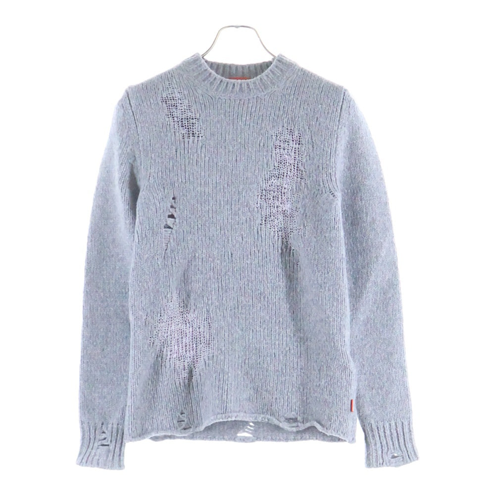 DIESEL(ディーゼル) クラッシュ加工 クルーネック ハイゲージ ニット セーター レディース グレー A15189