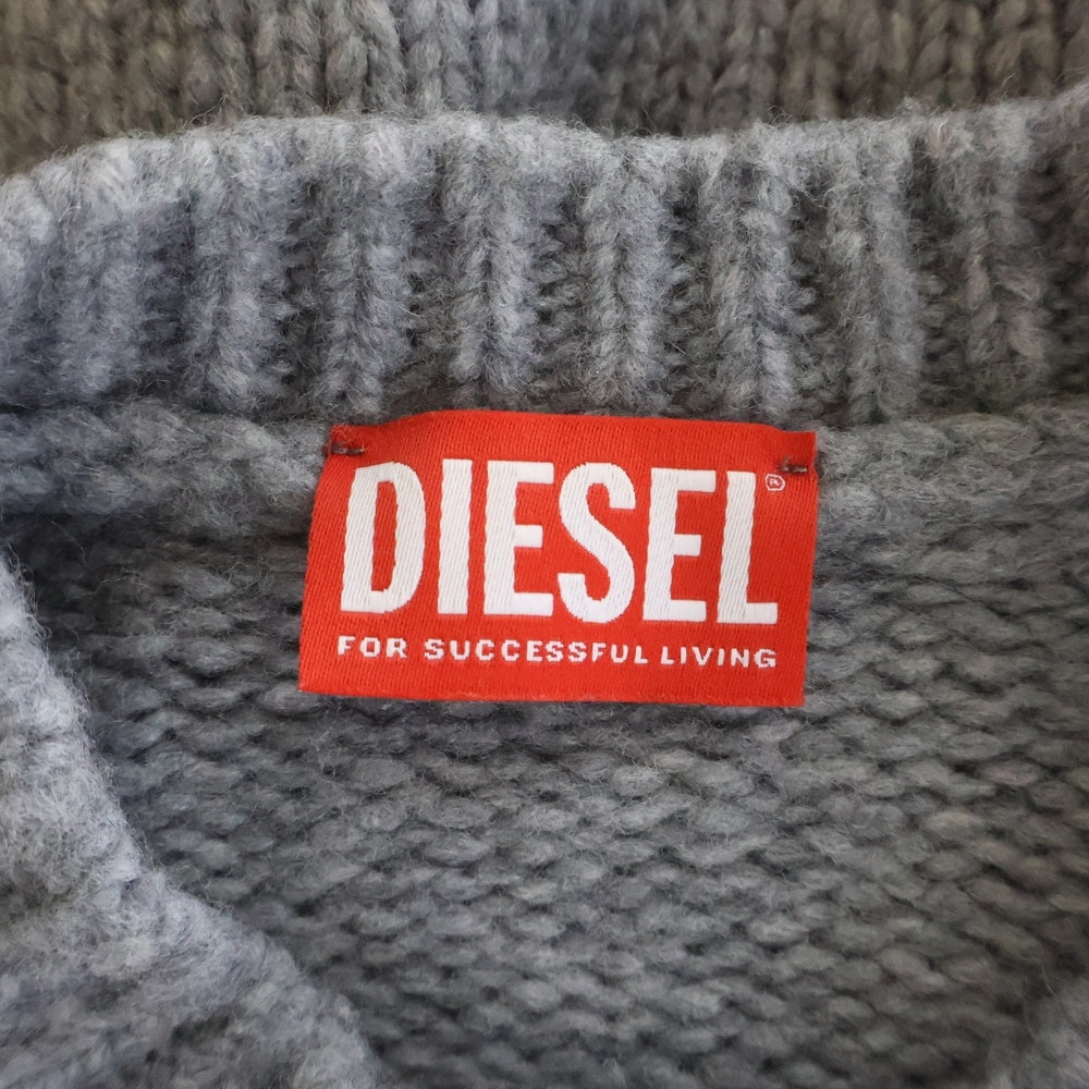 DIESEL(ディーゼル) クラッシュ加工 クルーネック ハイゲージ ニット セーター レディース グレー A15189