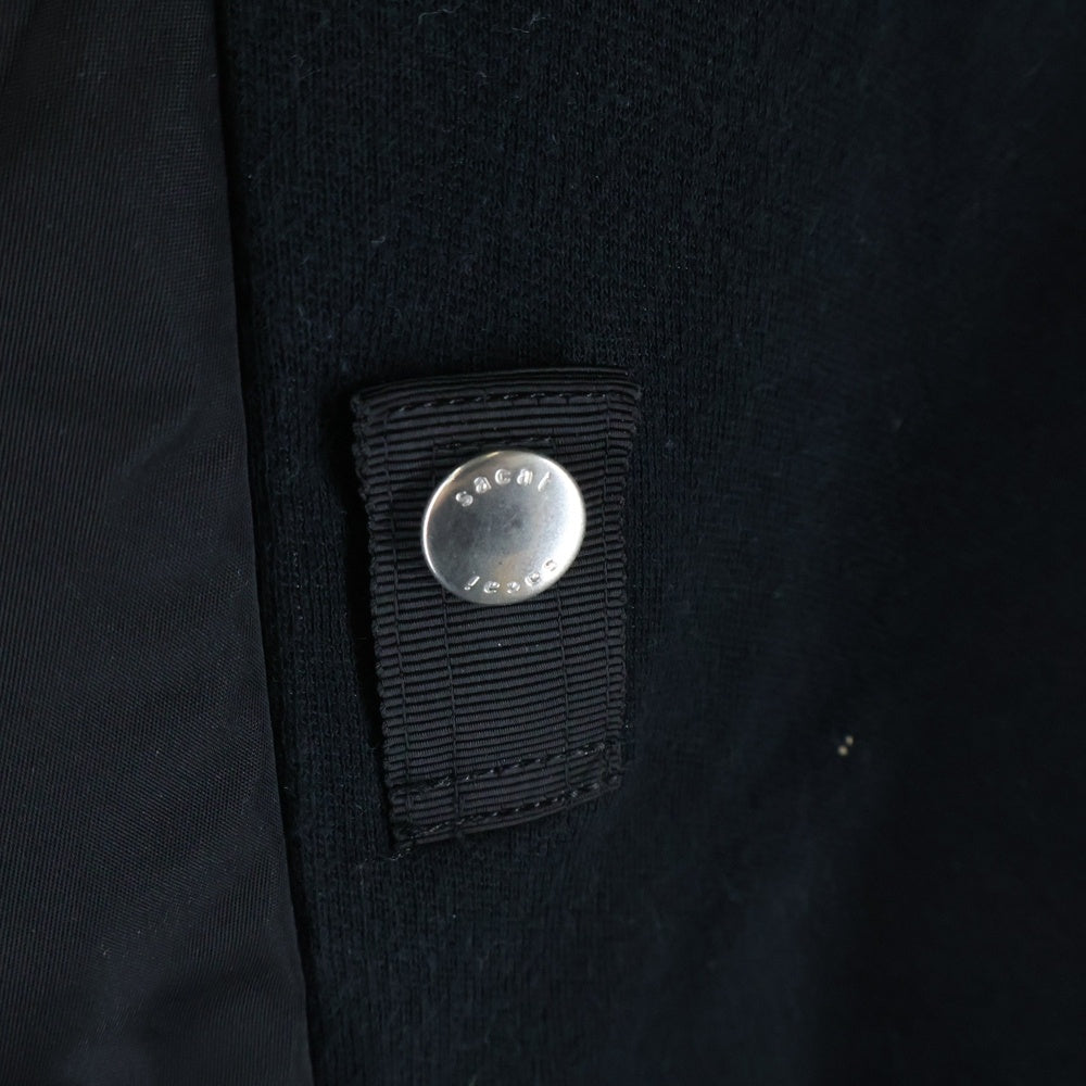 Sacai(サカイ) コットン ナイロン クロップドスリーブ ダブルジップアップ フーデッド ブルゾン ジャケット レディース ブラック 21-05577