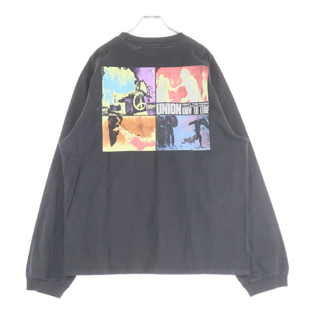 UNION(ユニオン) UPRISE L/S TEE フロントプリント クルーネック 長袖Tシャツ カットソー ブラック