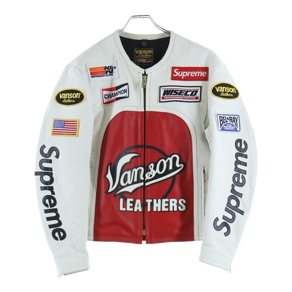 SUPREME(シュプリーム) 17SS ×Vanson Leather Star Jacket バンソン ロゴワッペン スターパッチ レザージャケット ホワイト/レッド