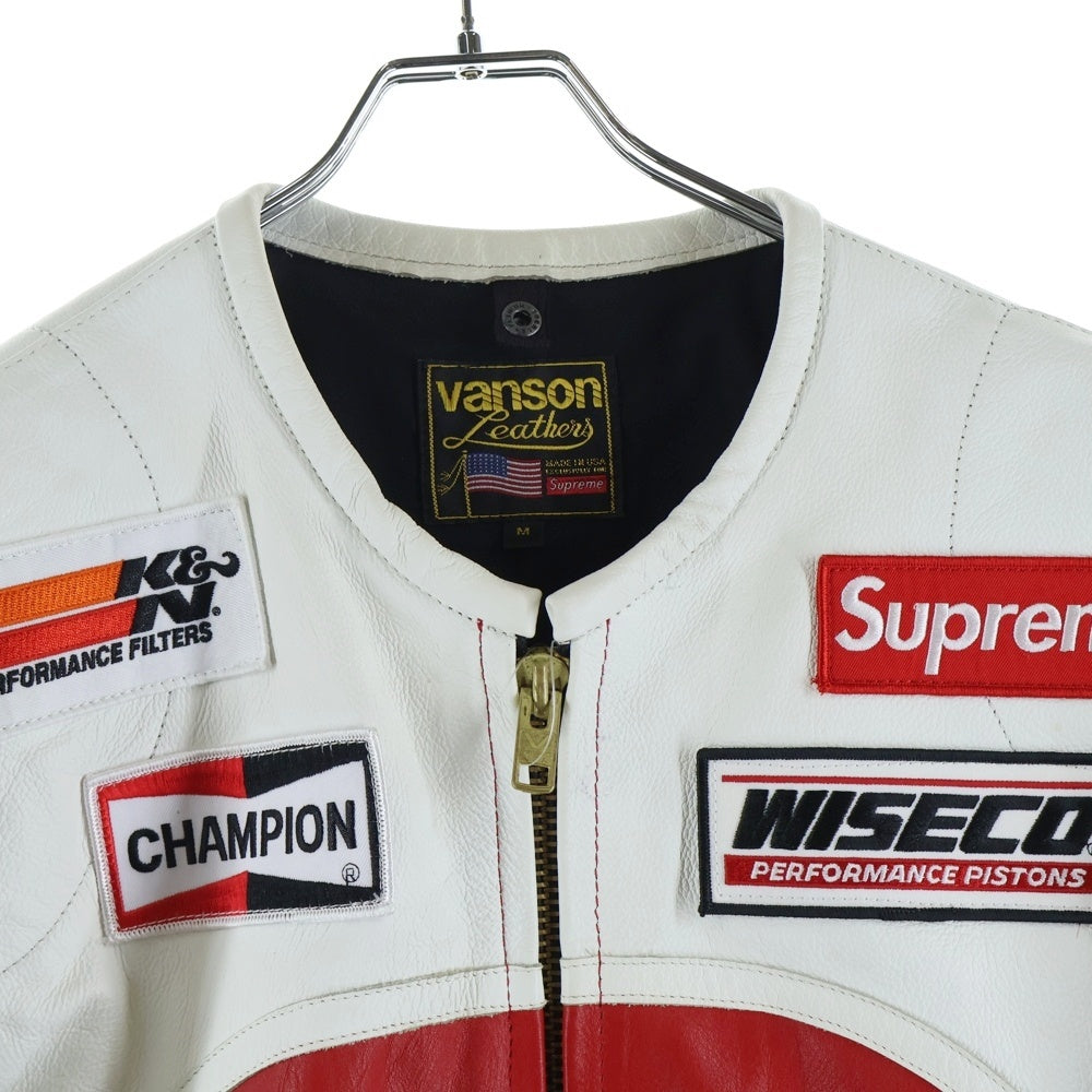 SUPREME(シュプリーム) 17SS ×Vanson Leather Star Jacket バンソン ロゴワッペン スターパッチ レザージャケット ホワイト/レッド