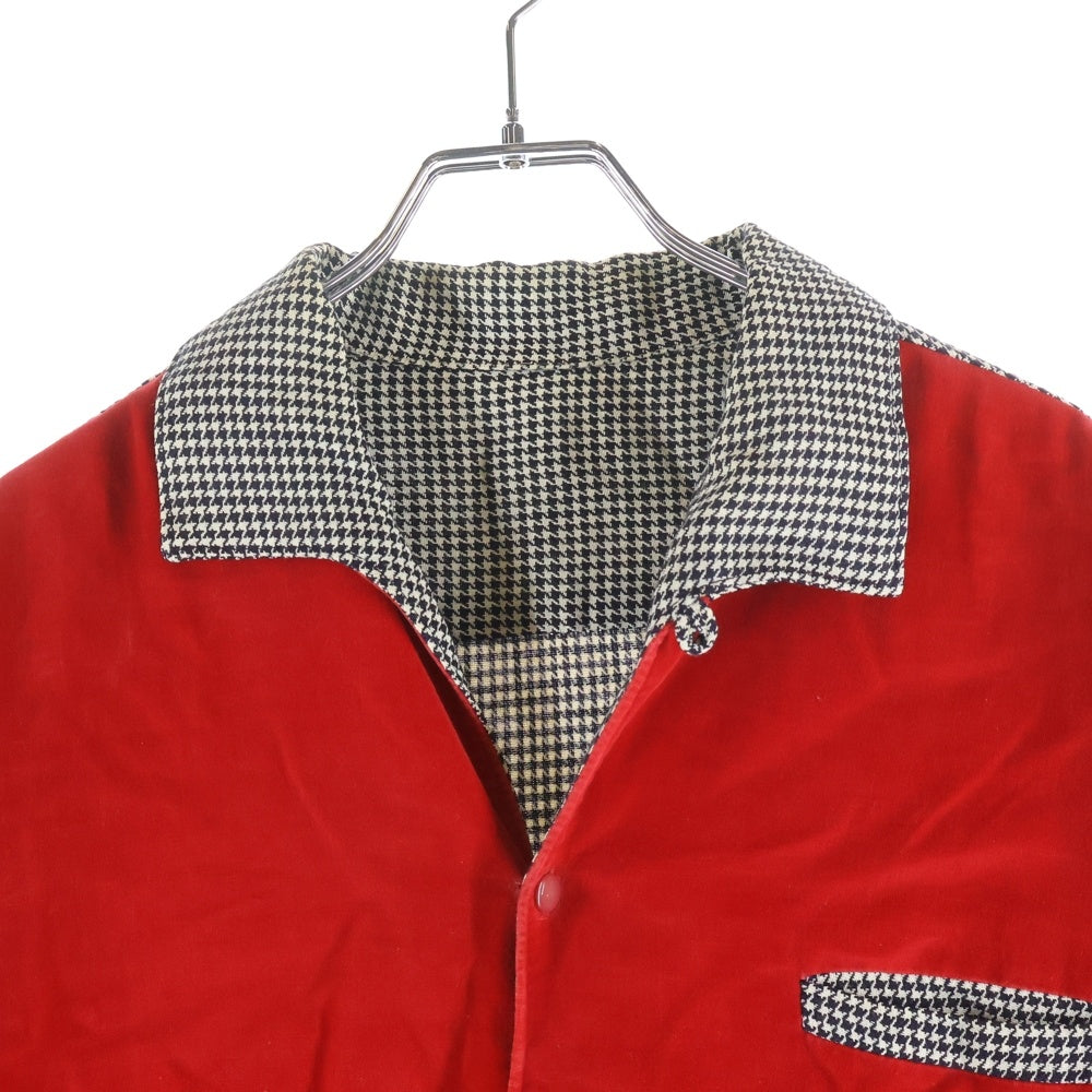 VINTAGE(ヴィンテージ) VINTAGE ヴィンテージ 千鳥格子柄 ベロア切替 半袖ロカビリーシャツ レッド/ホワイト