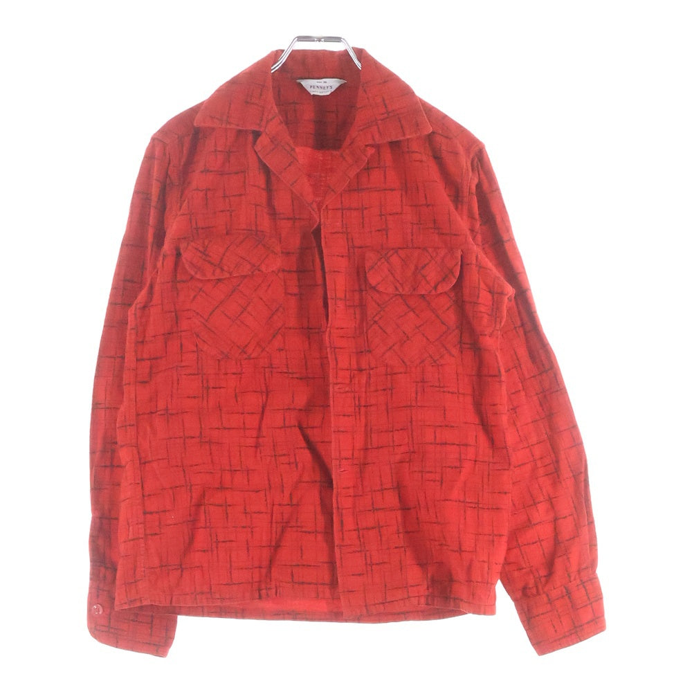 PENNEY'S(ぺニーズ) 50-60S VINTAGE ヴィンテージ 三角タグ チェック コットン オープンカラー長袖シャツ レッド