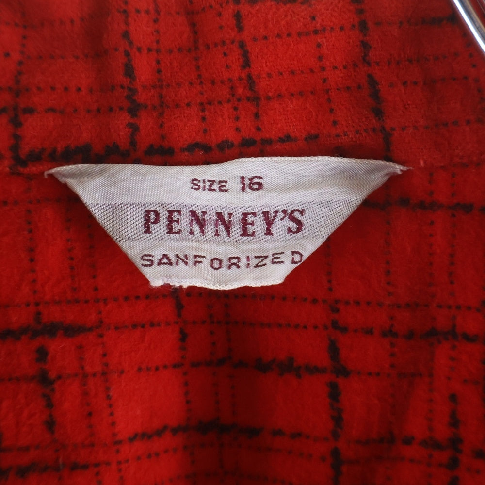 PENNEY'S(ぺニーズ) 50-60S VINTAGE ヴィンテージ 三角タグ チェック コットン オープンカラー長袖シャツ レッド