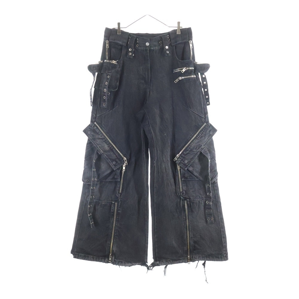 NO/FAITH STUDIOS(ノーフェイスストゥディオス) 23AW DENIM CARGO PANTS デニムカーゴ ジッパー加工フレアパンツ ブラック