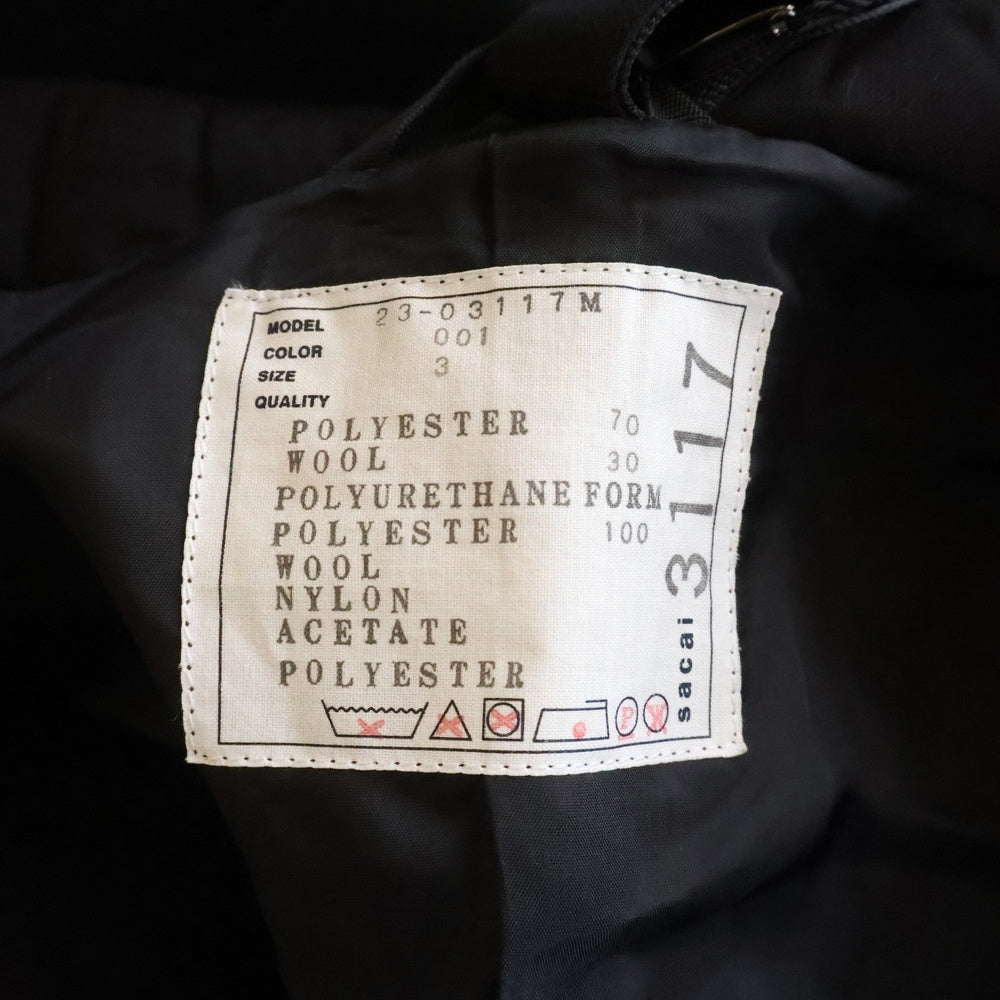 Sacai(サカイ) 23AW Suiting Bonding Coat スーツィング ボンディング コート ブラック 23-03117