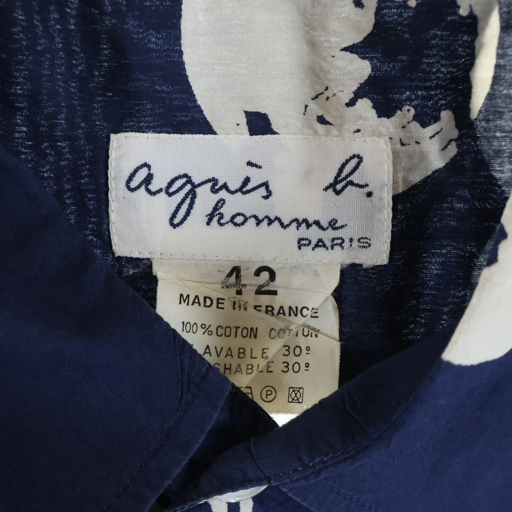 agnes b. homme(アニエスベーオム) 80-90S VINTAGE ヴィンテージ 総柄 コットン 長袖シャツ ネイビー