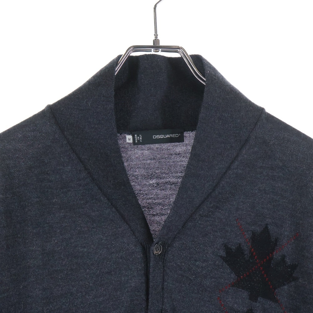 DSQUARED2(ディースクエアード) ダブルポケット メープルロゴデザイン ニット カーディガン グレー S71HA0338