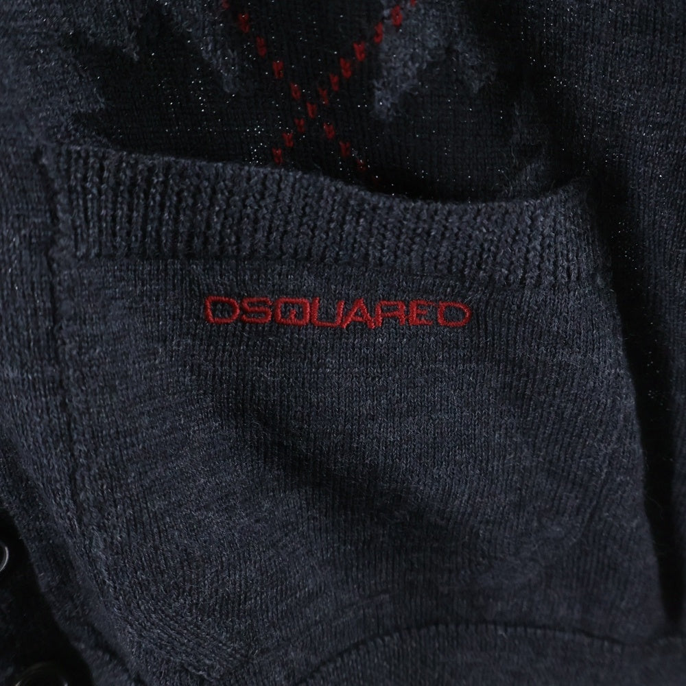 DSQUARED2(ディースクエアード) ダブルポケット メープルロゴデザイン ニット カーディガン グレー S71HA0338