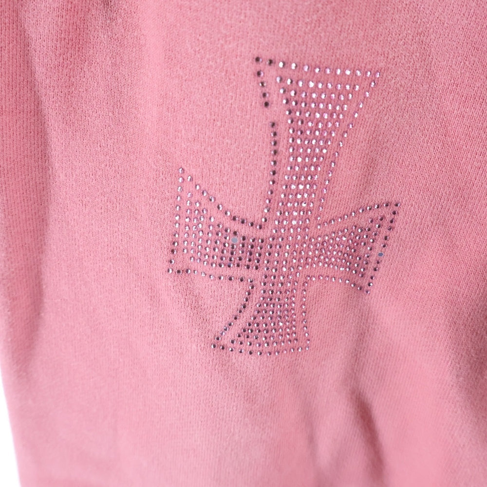 UNKNOWN LONDON(アンノーンロンドン) ラインストーン クロスデザイン スウェットパンツ ピンク