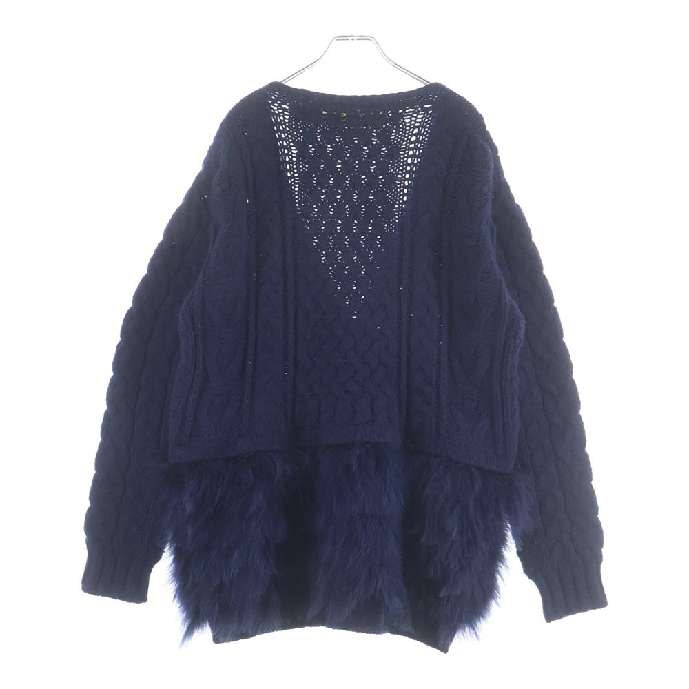 NO BRAND(ノーブランド) il by saori komatsu アイエルバイサオリコマツ 日本製 ファーデザイン ウールニット カーディガン ネイビー レディース 174-402