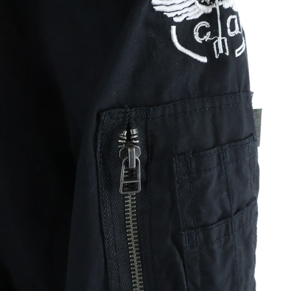 NO BRAND(ノーブランド) SURPLUS COMPANY サープラスカンパニー スリーブロゴ刺繍 ジップアップ コットン フライトジャケット ブラック 2S5-5985