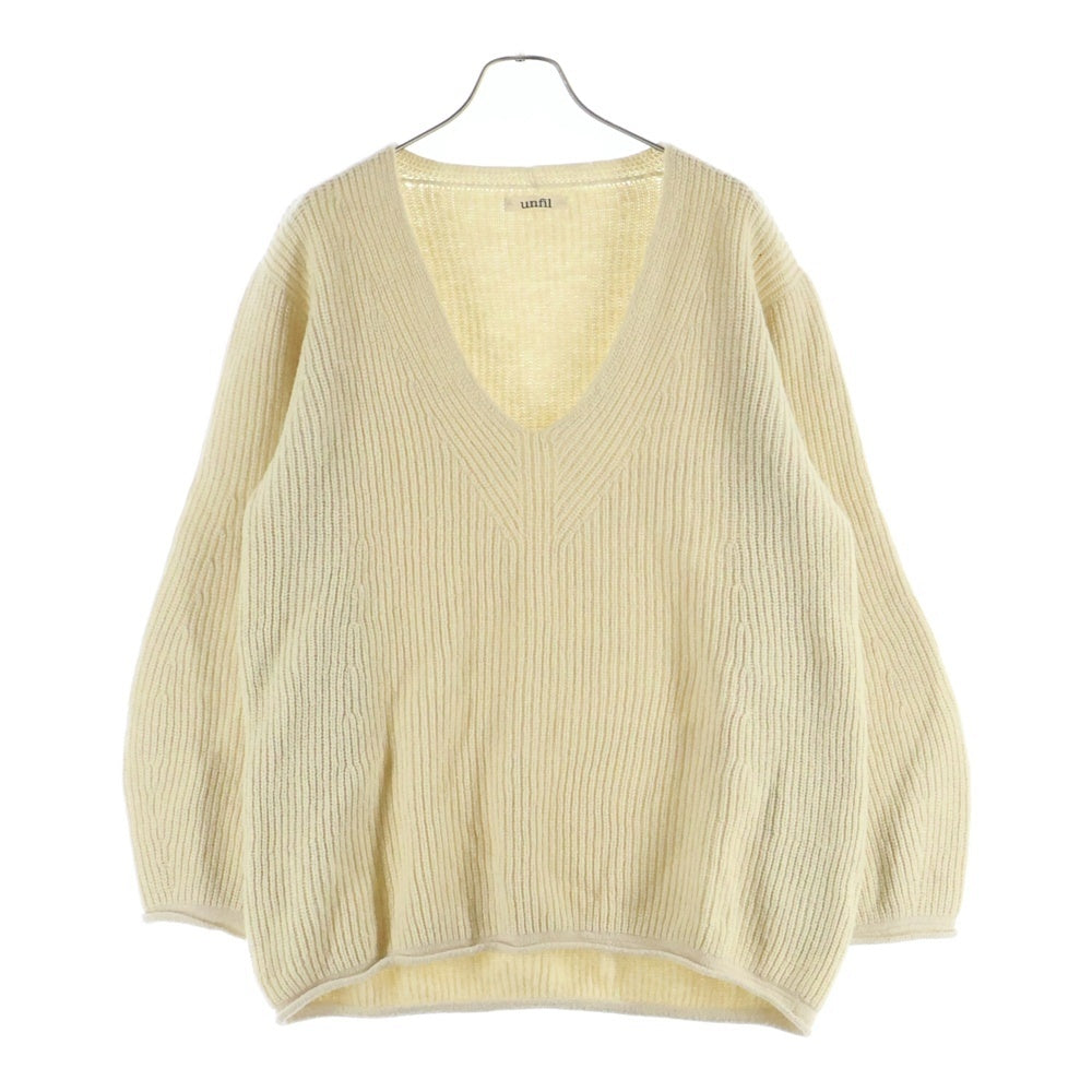 NO BRAND(ノーブランド) UNFIL アンフィル スーパーファイン ラムズウール リブニット Vネックセーター ベージュ レディース WHFL-UW125