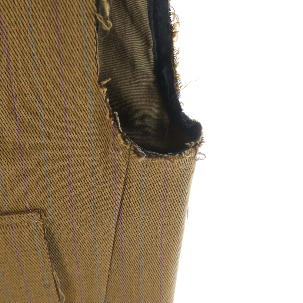 MIOSMOKEY(ミオズモーキー) 22AW STRIPE CUT OFF DB GILET ストライプ カットオフ ダブルブレスト ロングジレベスト レディース ブラウン 222VE002F-A