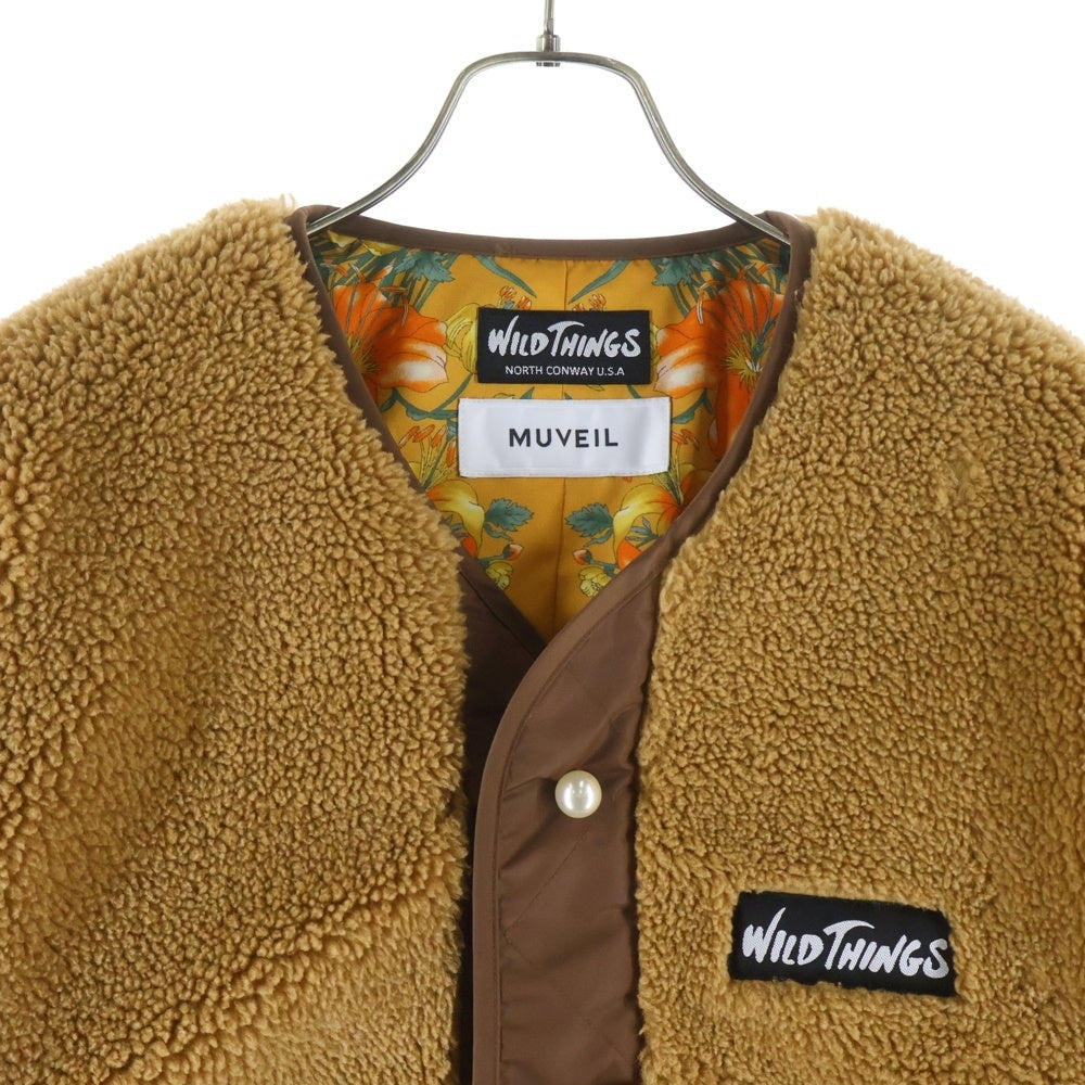 UNITED ARROWS(ユナイテッドアローズ) ×WILD THINGS ワイルドシングス 裏地ボタニカル総柄 袖切替 スナップボタン フリース ジャケット ブラウン/ブルー WT22412SN-MV