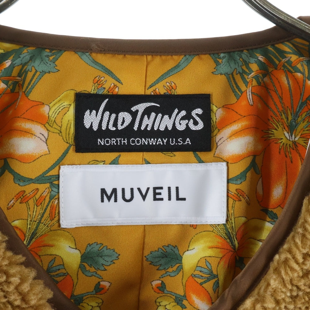 UNITED ARROWS(ユナイテッドアローズ) ×WILD THINGS ワイルドシングス 裏地ボタニカル総柄 袖切替 スナップボタン フリース ジャケット ブラウン/ブルー WT22412SN-MV